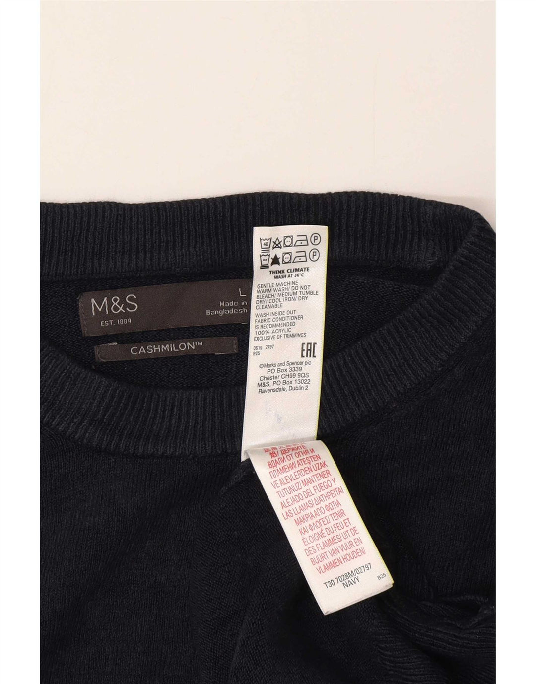 Marks & Spencer Mens Crew Neck Jumper Sweater Large Navy Blue Acrylic