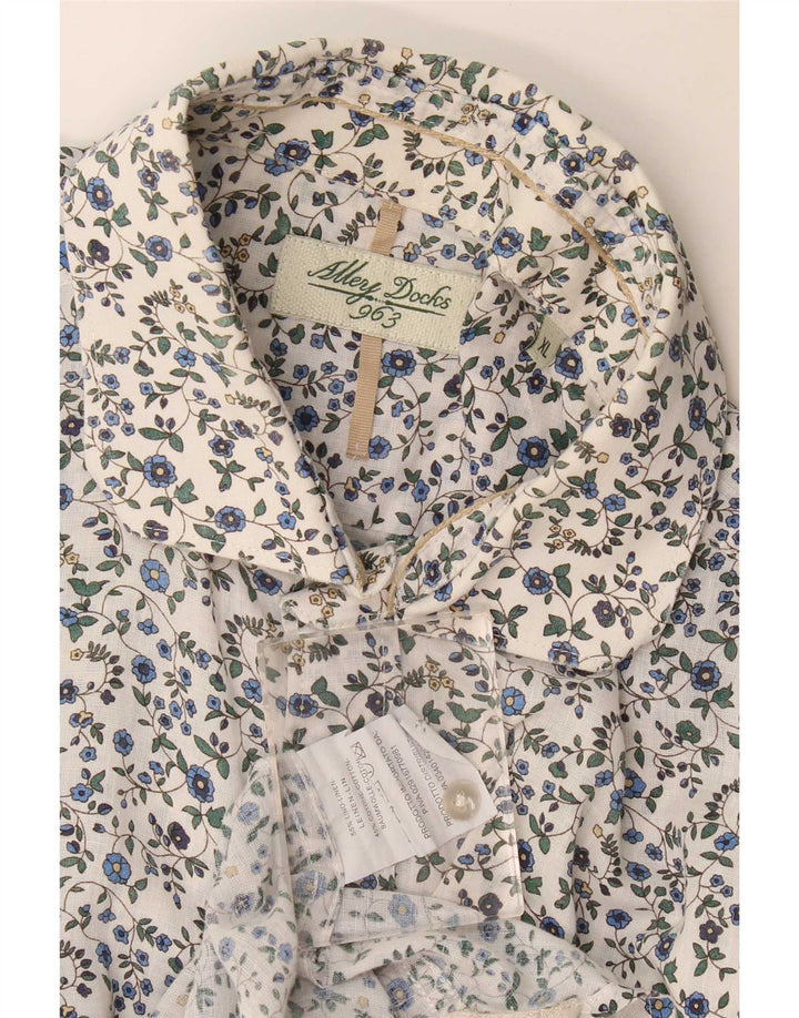 Alley Docks Mens Shirt XL White Floral Linen