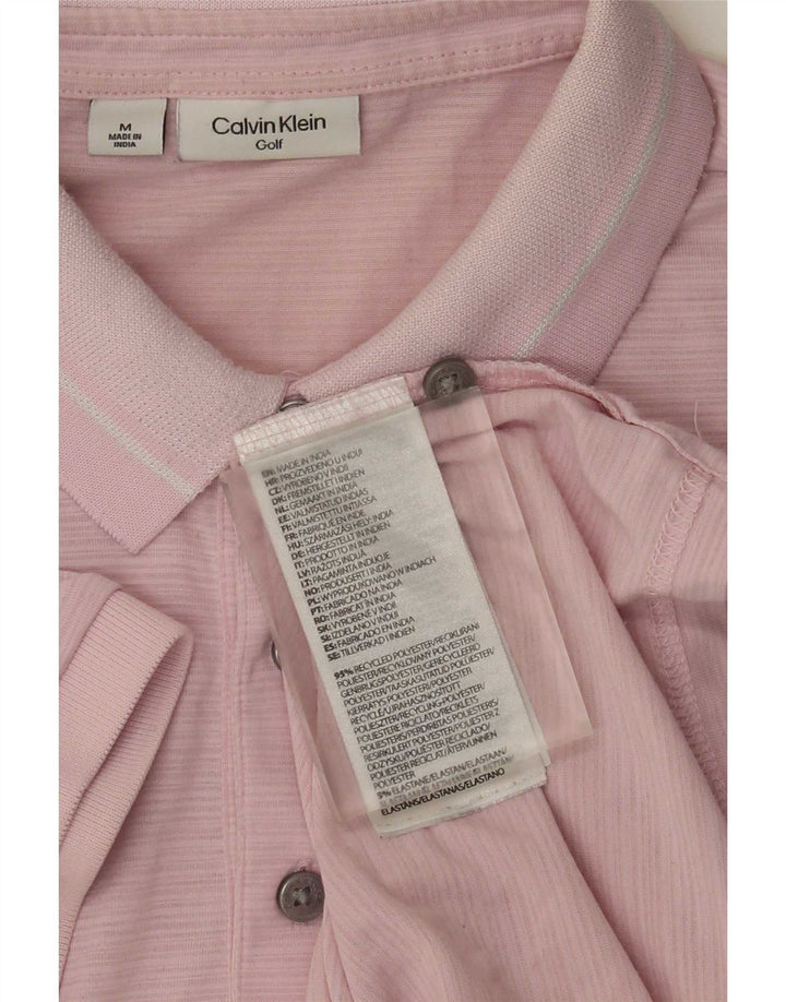 Calvin Klein Mens Polo Shirt Medium Pink Pinstripe Polyester
