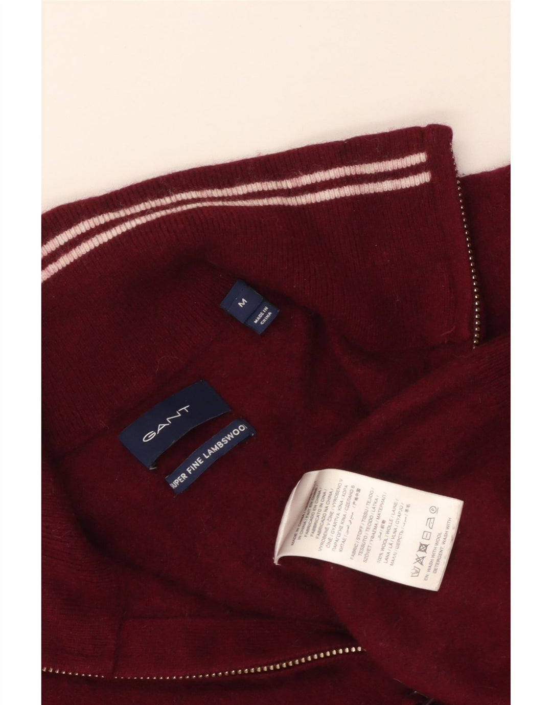 Gant Womens Zip Neck Jumper Sweater UK 12 Medium Maroon Lambswool
