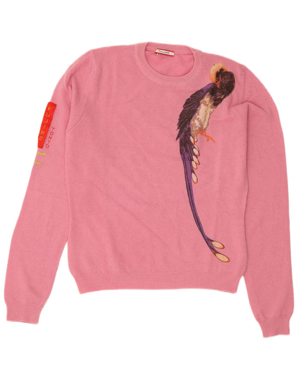 Vintage Womens Graphic Crew Neck Jumper Sweater UK 10 Small Pink Bird