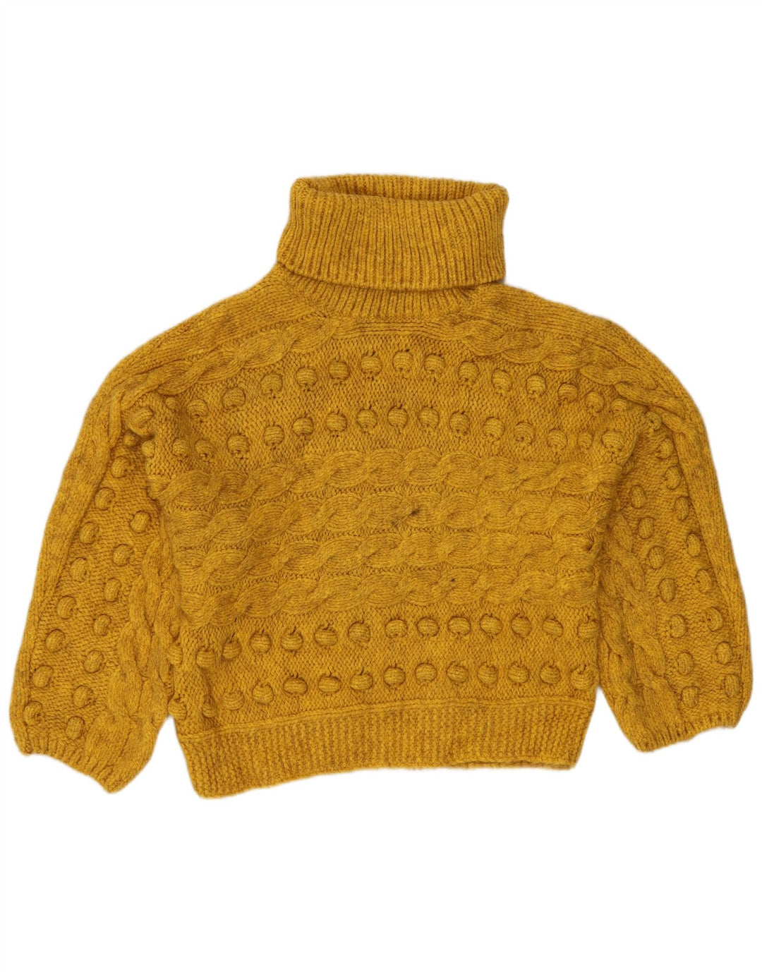 MARKS & SPENCER Womens Crop Roll Neck Jumper Sweater UK 10 Small Yellow