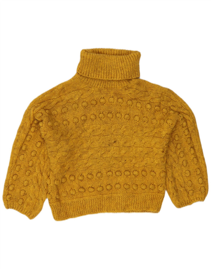 MARKS & SPENCER Womens Crop Roll Neck Jumper Sweater UK 10 Small Yellow