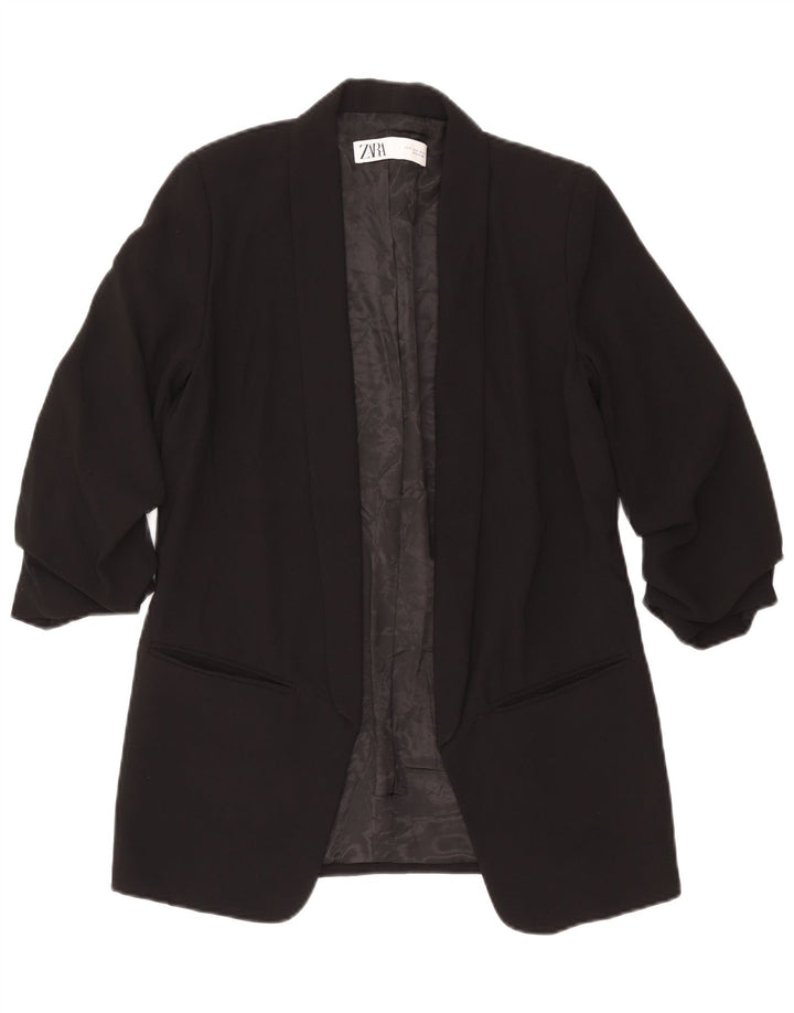 Zara Womens 3/4 Sleeve Open Blazer Jacket UK 10 Small Black Polyester