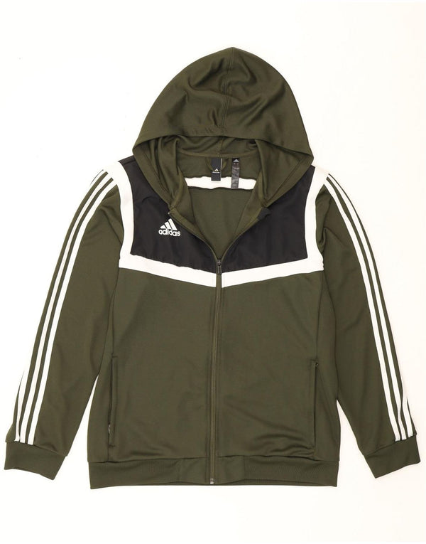 Adidas Mens Climalite Hooded Tracksuit Top Jacket Large Khaki Colourblock