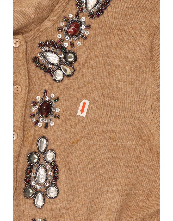 Marks & Spencer Womens Abstract Pattern Cardigan Sweater UK 14 Medium Brown