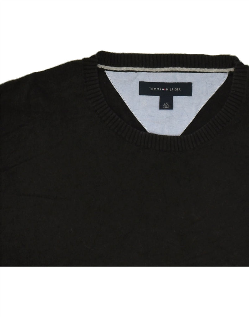 TOMMY HILFIGER Mens Crew Neck Jumper Sweater Large Black Cotton | Vintage Tommy Hilfiger | Thrift | Second-Hand Tommy Hilfiger | Used Clothing | Messina Hembry 