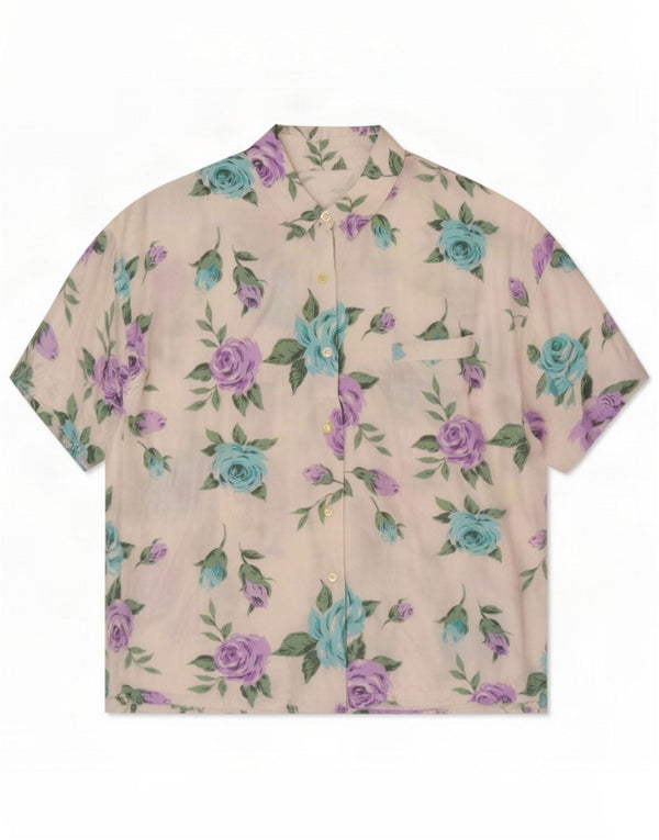 Vintage Womens Short Sleeve Shirt UK 16 Large White Floral