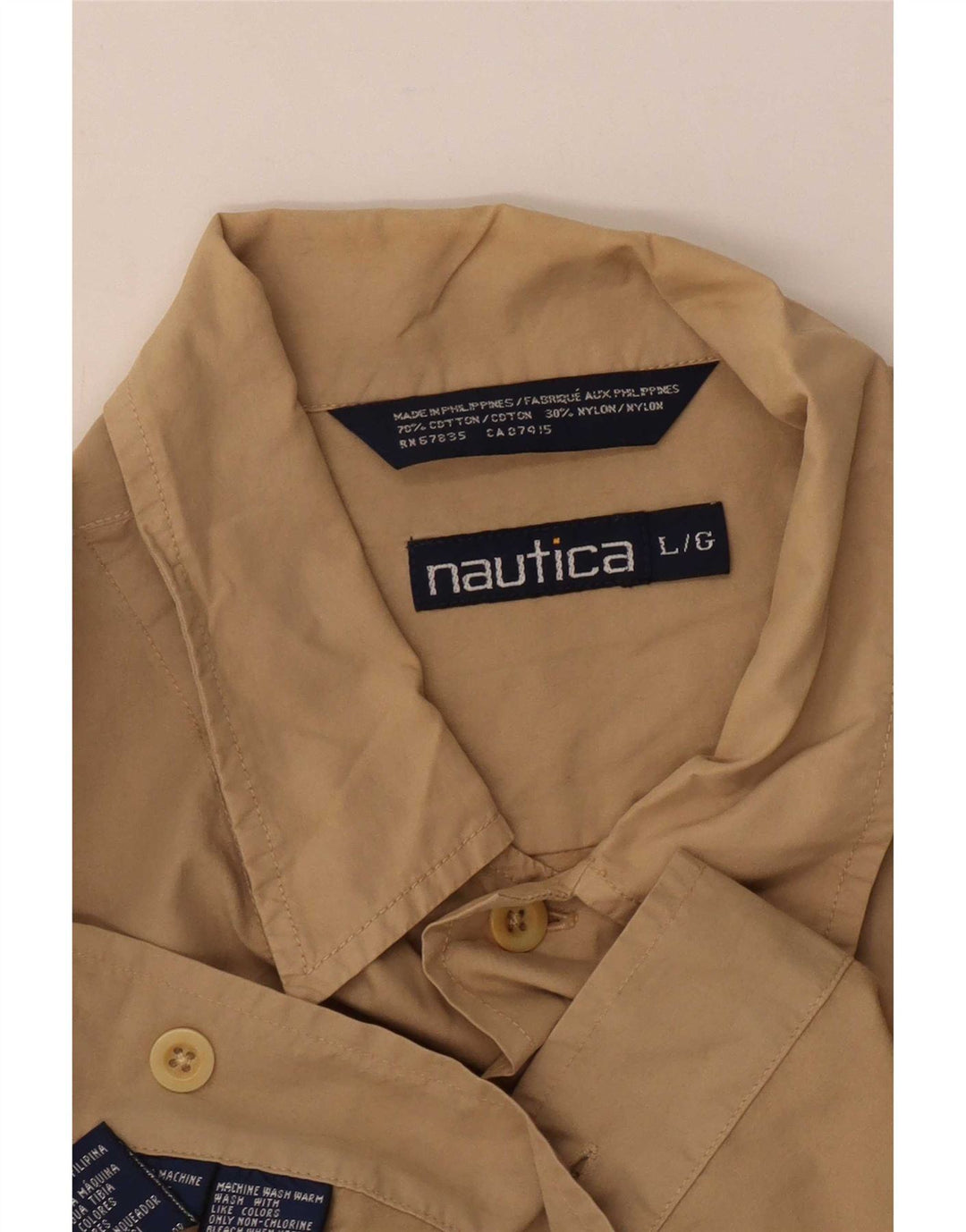 Nautica Mens Short Sleeve Shirt Large Beige Cotton