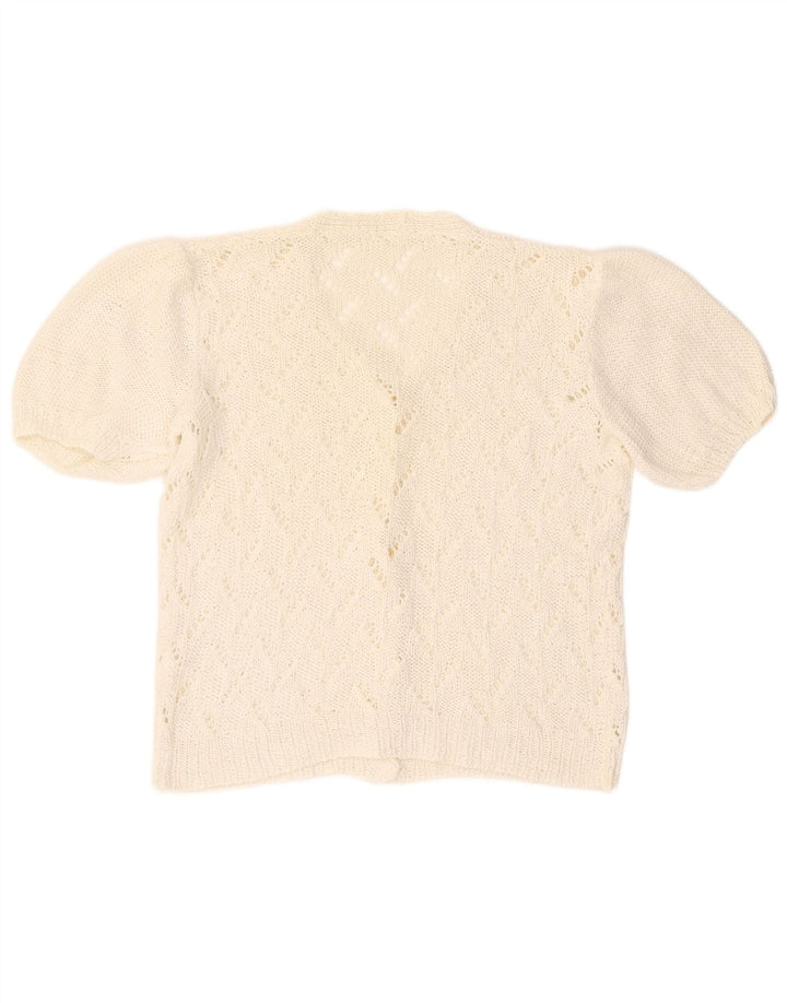 VINTAGE Womens Short Sleeve Cardigan Sweater UK 14 Medium White