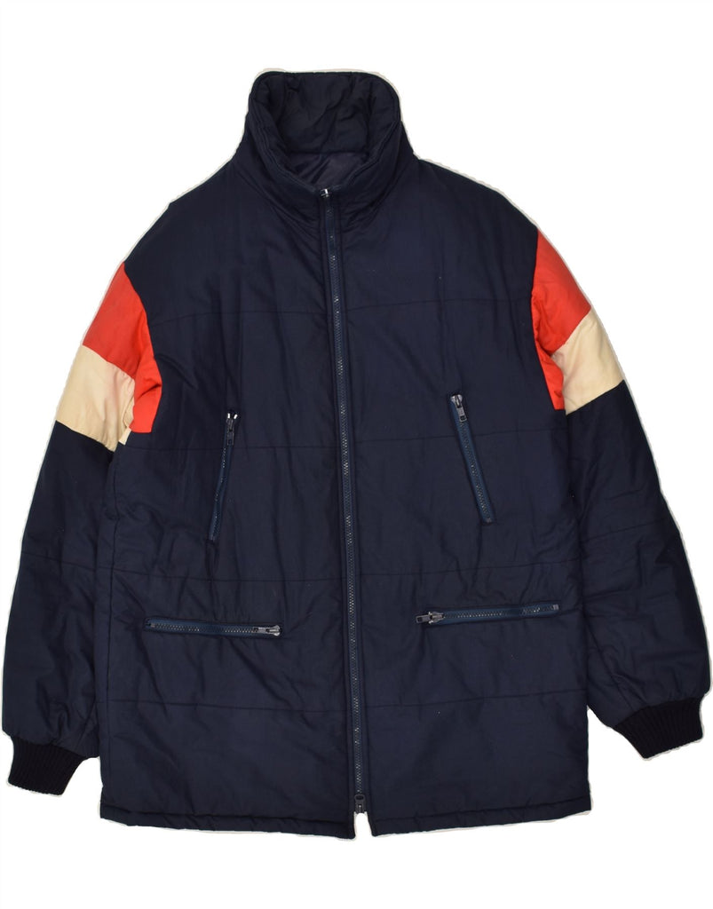 VINTAGE Mens Padded Jacket UK 40 Large Navy Blue Colourblock Polyester | Vintage Vintage | Thrift | Second-Hand Vintage | Used Clothing | Messina Hembry 