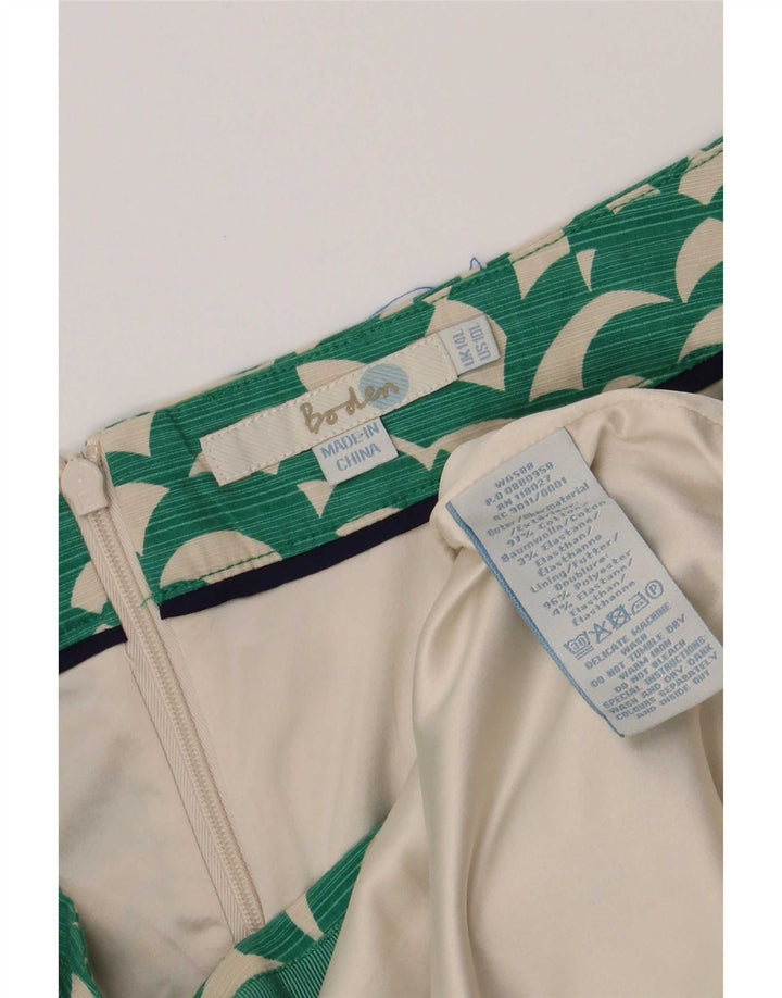 Boden Womens Abstract Pattern Straight Skirt UK 14 Large W32 Green Cotton