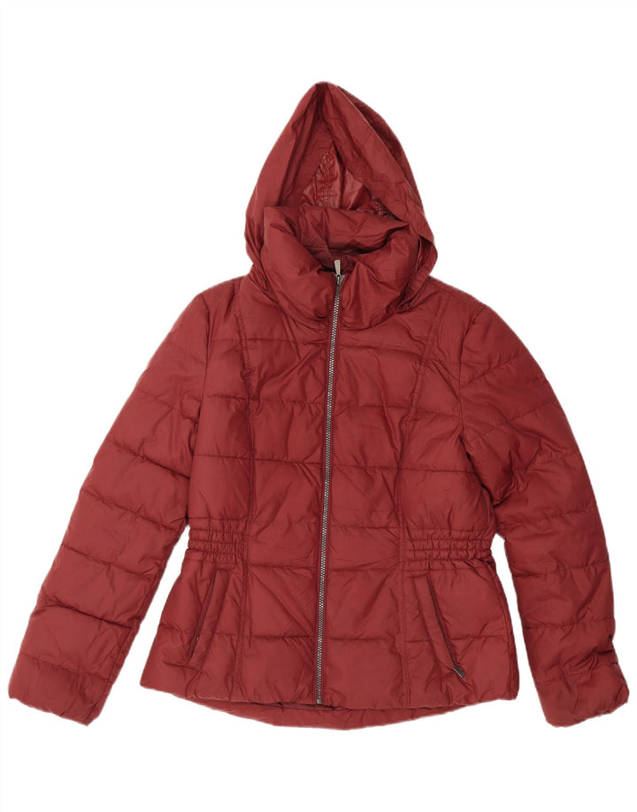 Marks & Spencer Womens Hooded Padded Jacket UK 12 Medium Burgundy Polyester