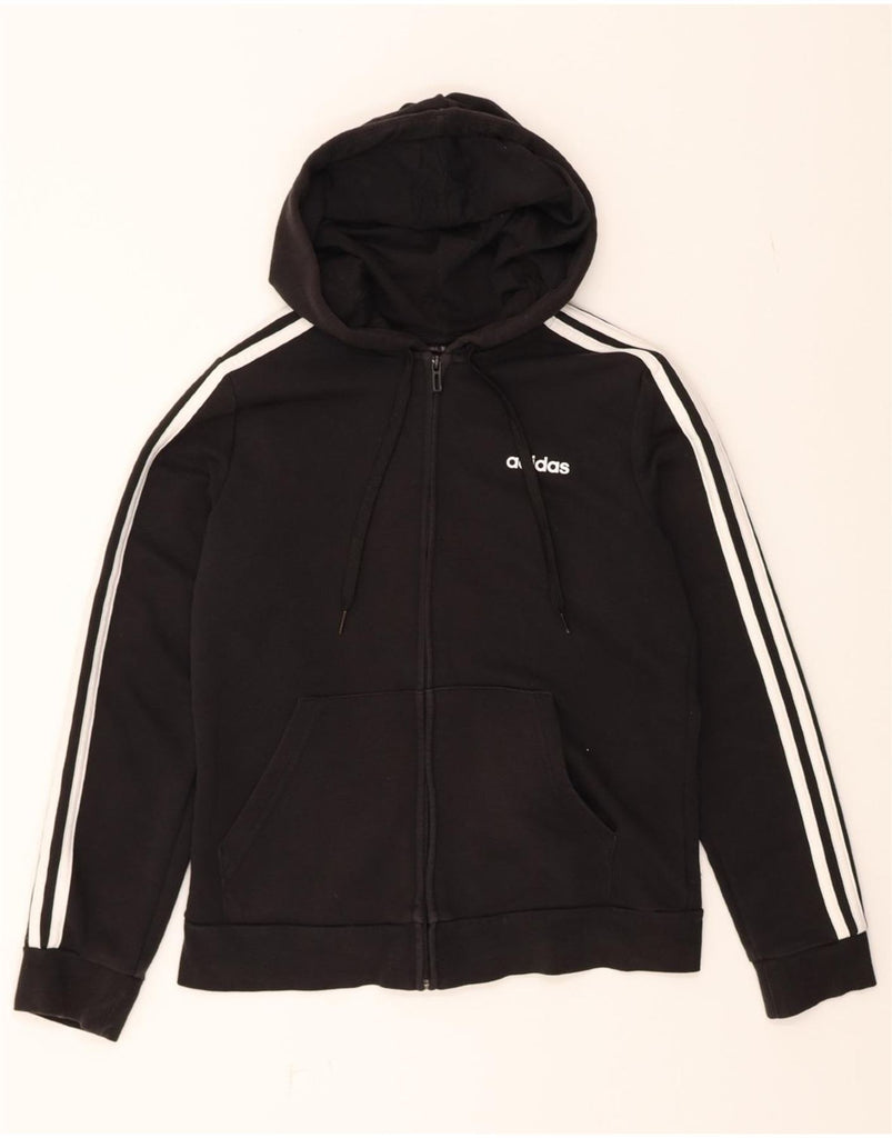ADIDAS Womens Zip Hoodie Sweater UK 12/14 Medium Black Cotton Vintage Adidas and Second-Hand Adidas from Messina Hembry 