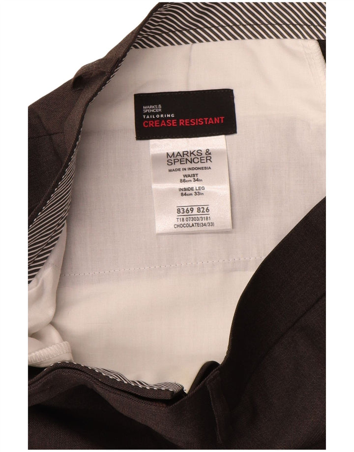 MARKS & SPENCER Mens Straight Suit Trousers W34 L33 Brown Polyester