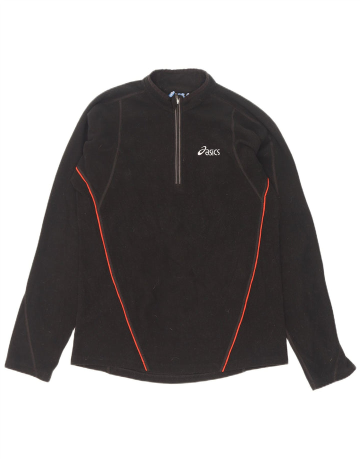 Asics Mens Zip Neck Fleece Jumper Small Black Polyester
