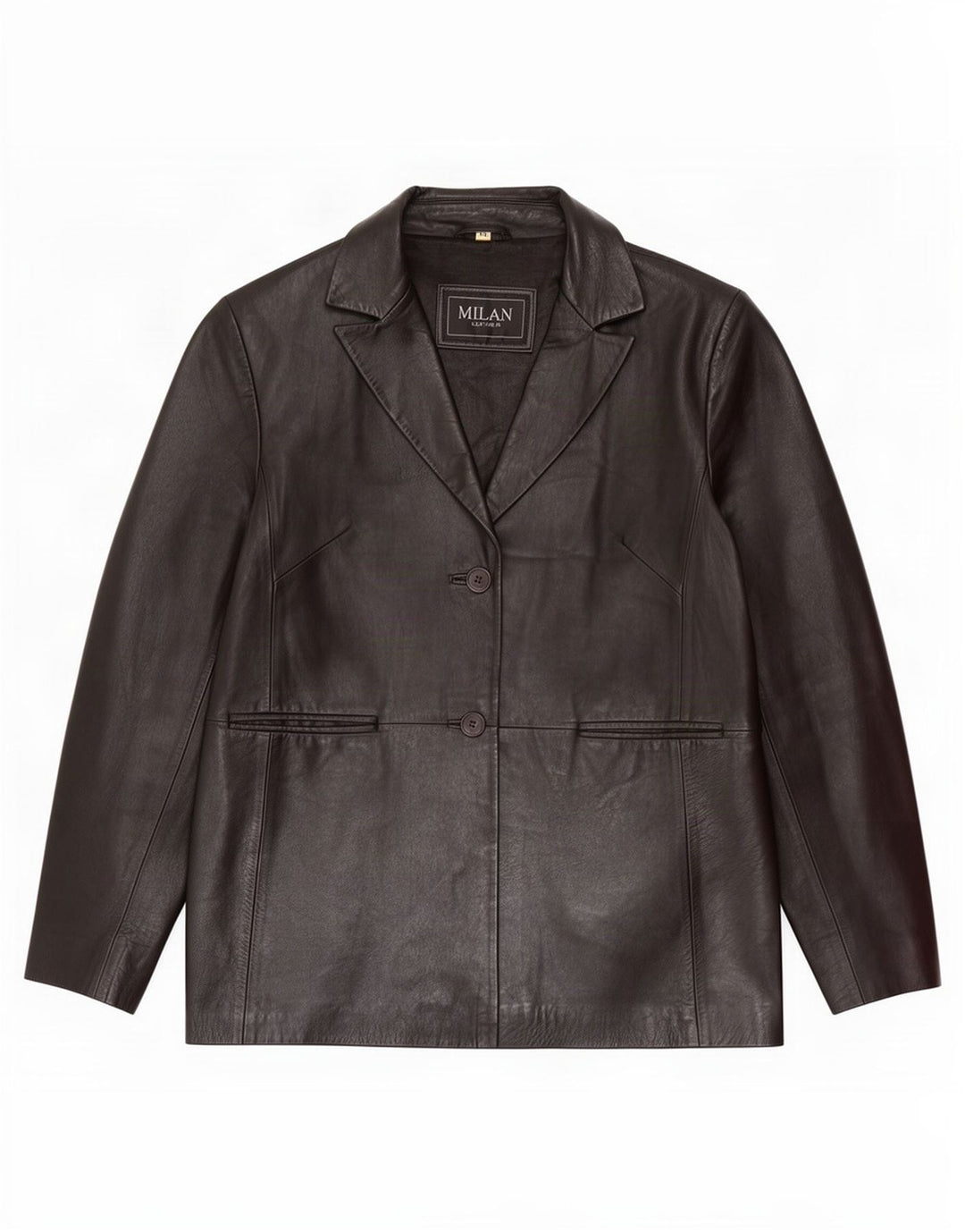 Milan Womens 2 Button Leather Blazer Jacket UK 16 Large Black
