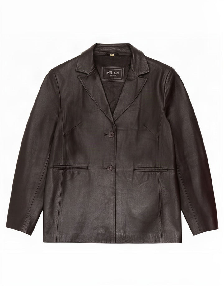 Milan Womens 2 Button Leather Blazer Jacket UK 16 Large Black