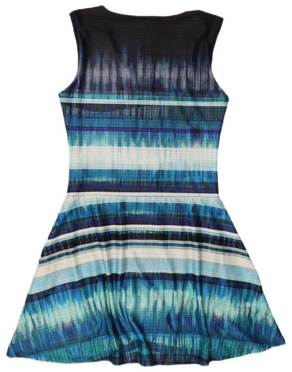 Desigual Womens Sleeveless A-Line Dress UK 14 Large Blue Striped Polyester