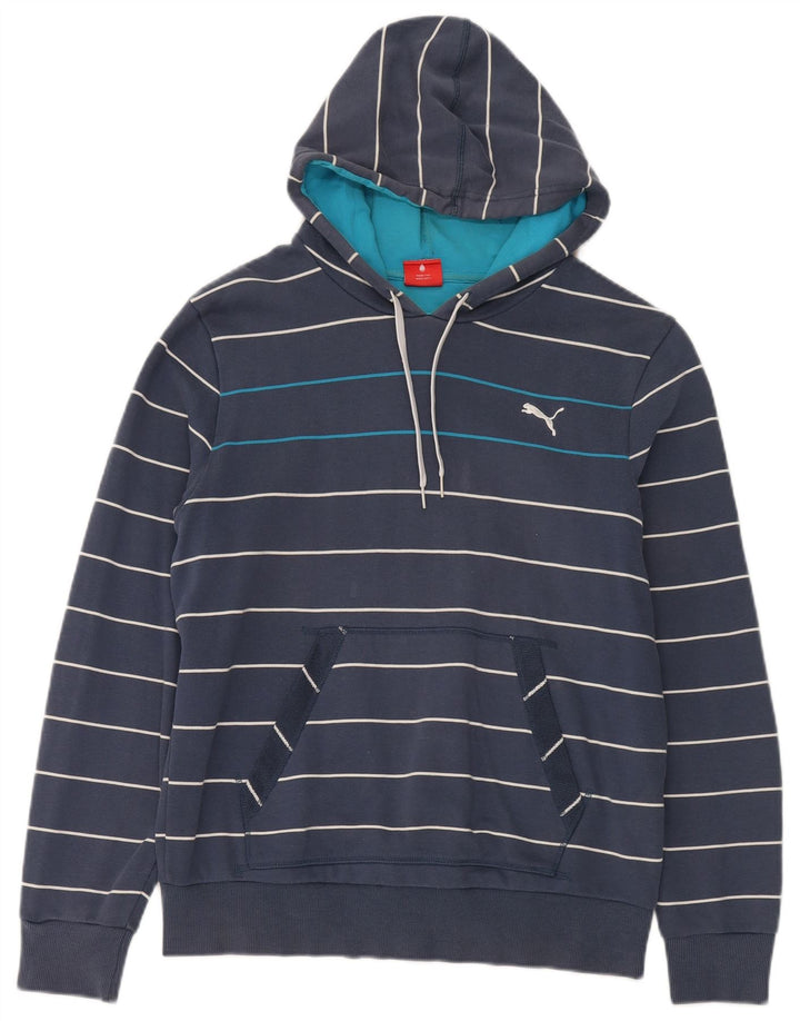 Puma Mens Hoodie Jumper Large Navy Blue Striped