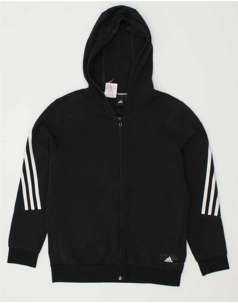 ADIDAS Boys Zip Hoodie Sweater 11-12 Years Black Cotton | Vintage Adidas | Thrift | Second-Hand Adidas | Used Clothing | Messina Hembry 