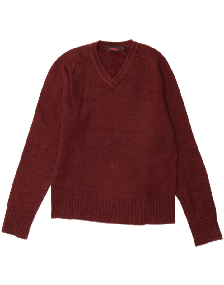 Zara Mens V-Neck Jumper Sweater Medium Burgundy