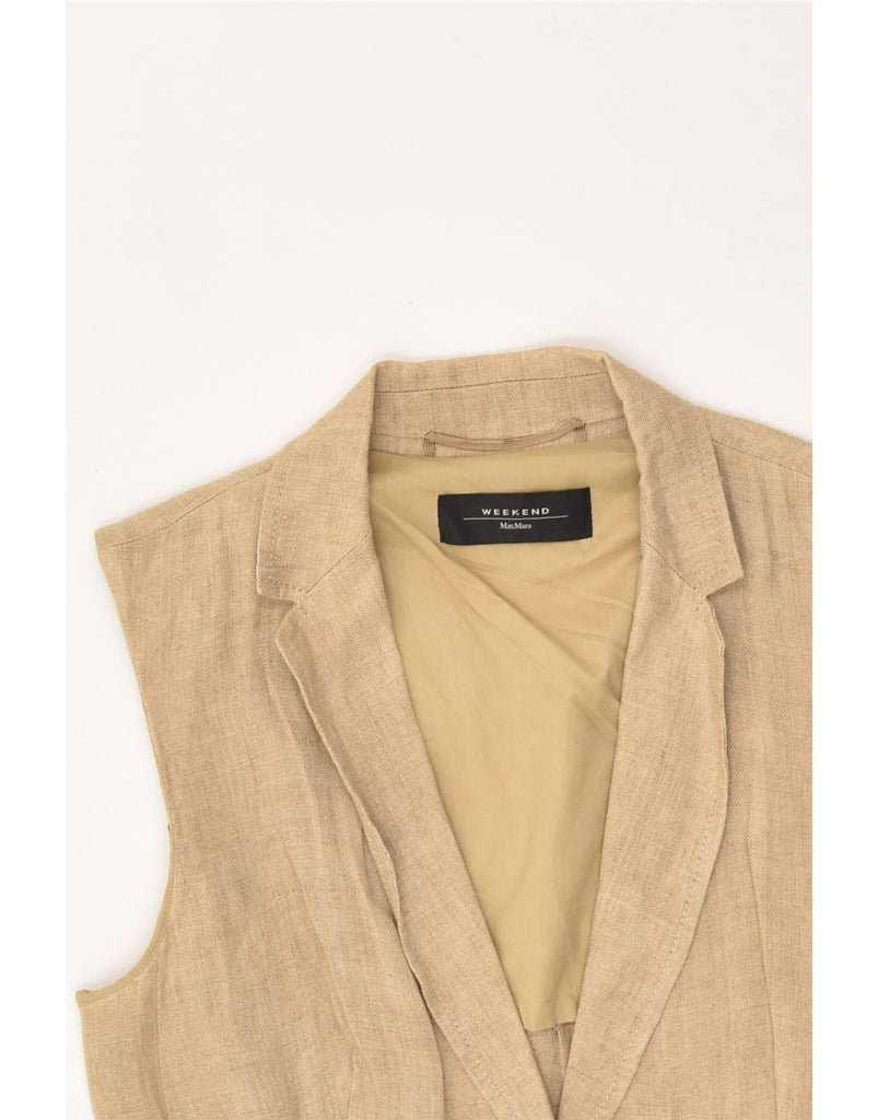 MAX MARA Womens 1 Button Sleeveless Blazer Jacket UK 10 Small Beige Cotton | Vintage Max Mara | Thrift | Second-Hand Max Mara | Used Clothing | Messina Hembry 