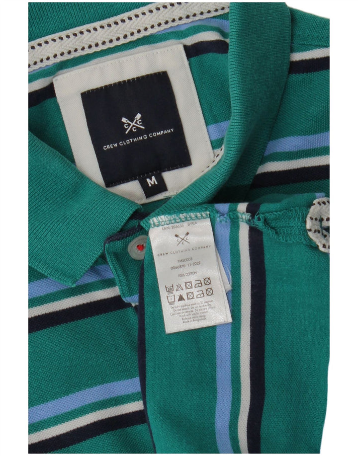 CREW CLOTHING Mens Polo Shirt Medium Green Striped Cotton