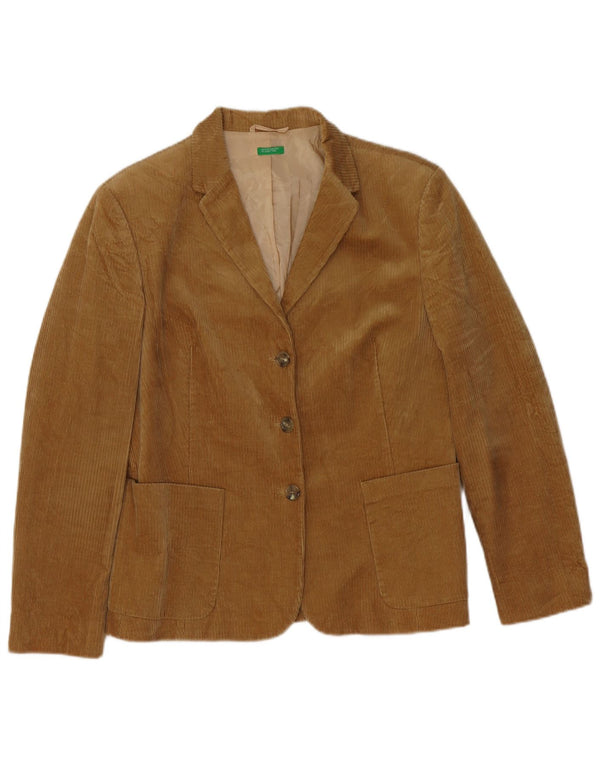 Benetton Womens 3 Button Corduroy Blazer Jacket IT 46 Large Brown Cotton
