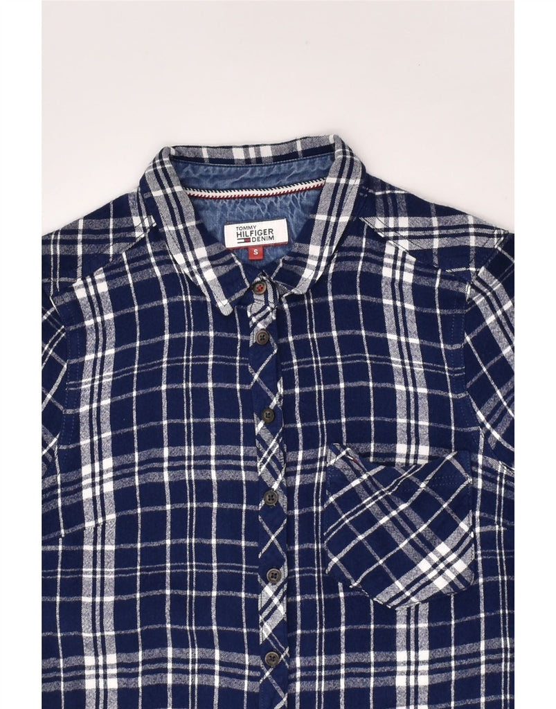 TOMMY HILFIGER Womens Shirt UK 10 Small Navy Blue Check Viscose | Vintage Tommy Hilfiger | Thrift | Second-Hand Tommy Hilfiger | Used Clothing | Messina Hembry 