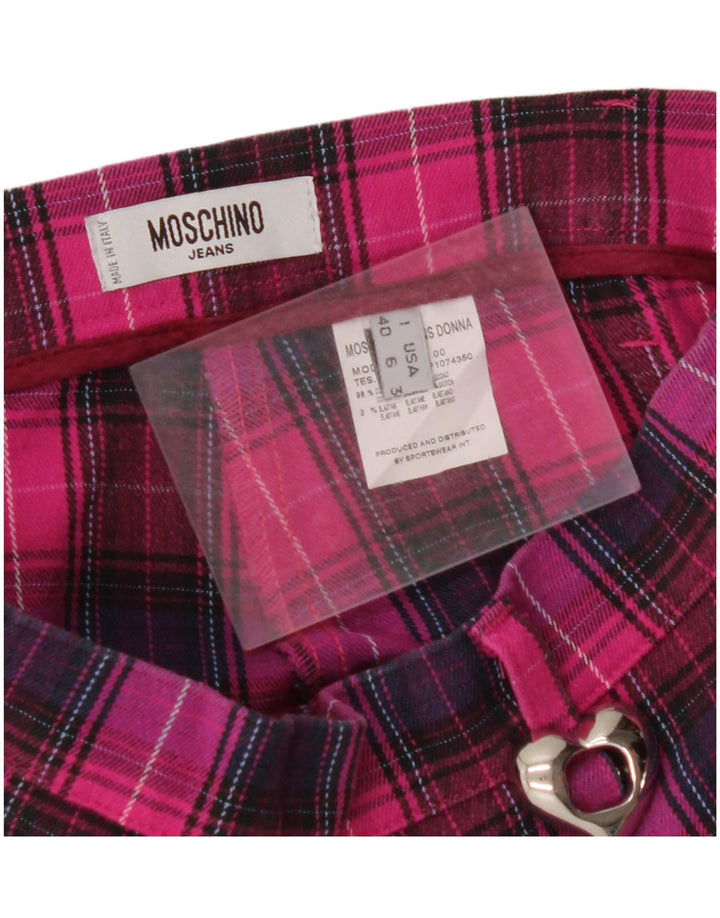 MOSCHINO Womens Straight Casual Trousers UK 10 Small W28 L28 Pink Check