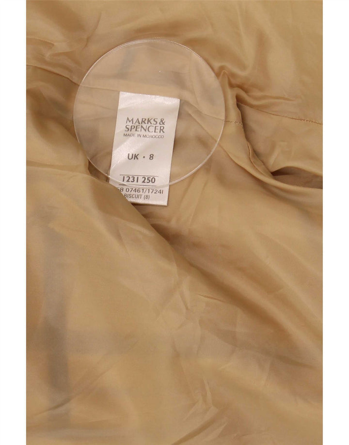 Marks & Spencer Womens Overcoat UK 8 Small Beige Check Polyester