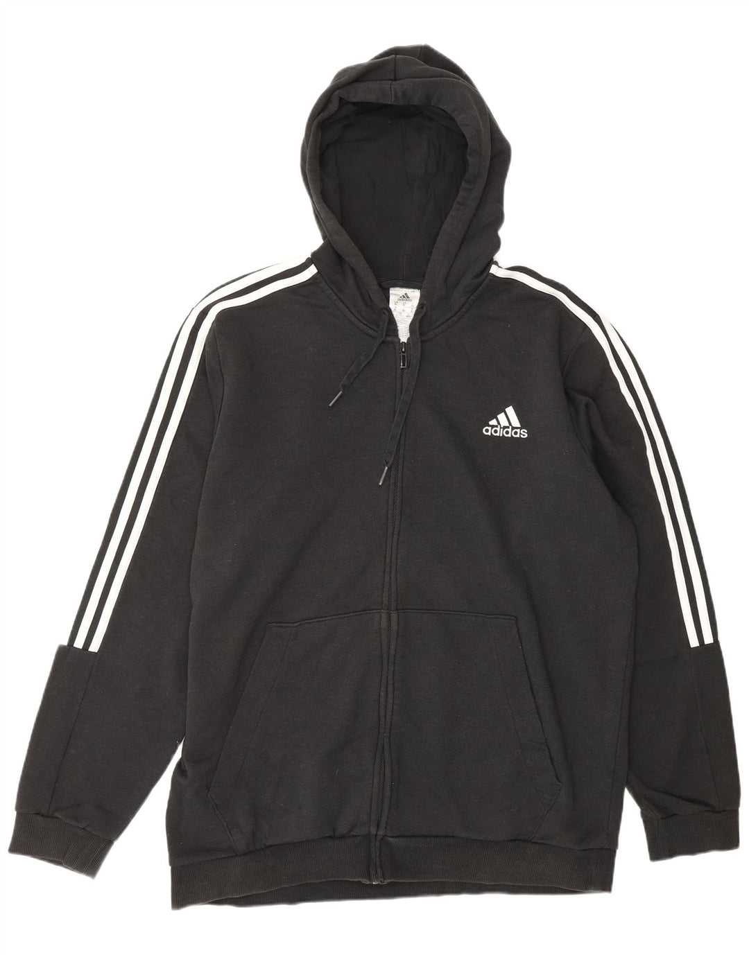 ADIDAS Mens Zip Hoodie Sweater XL Black Cotton