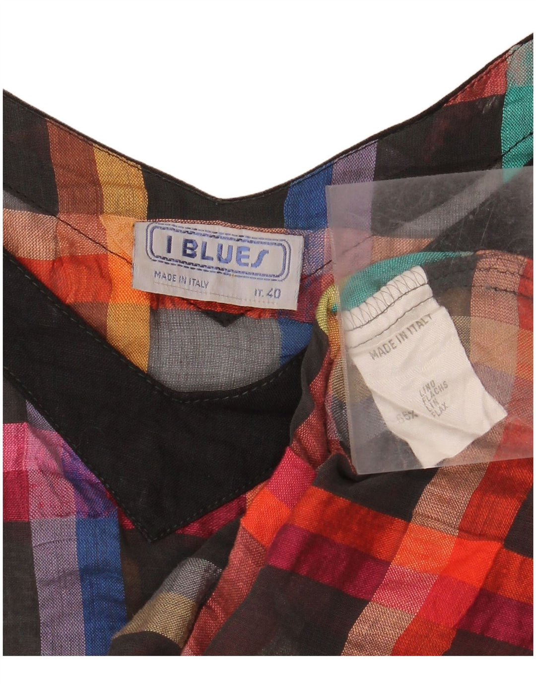 I BLUES Womens Blouse Top IT 40 Small Multicoloured Check Linen