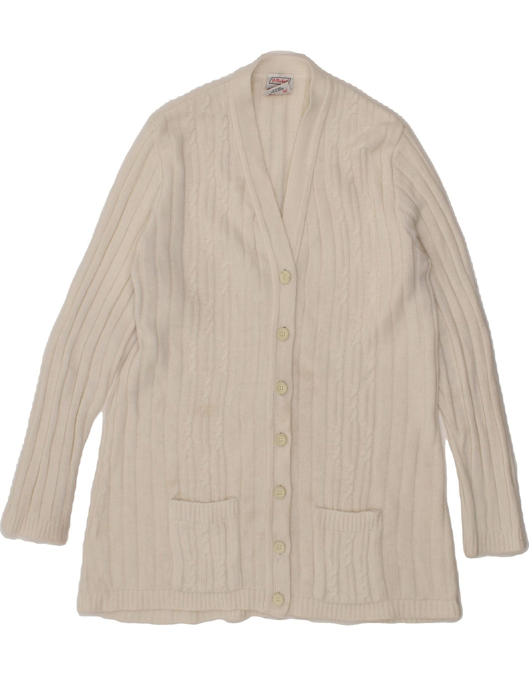 ST MICHAEL Womens Longline Cardigan Sweater UK 14 Medium White Acrylic Vintage St Michael and Second-Hand St Michael from Messina Hembry 
