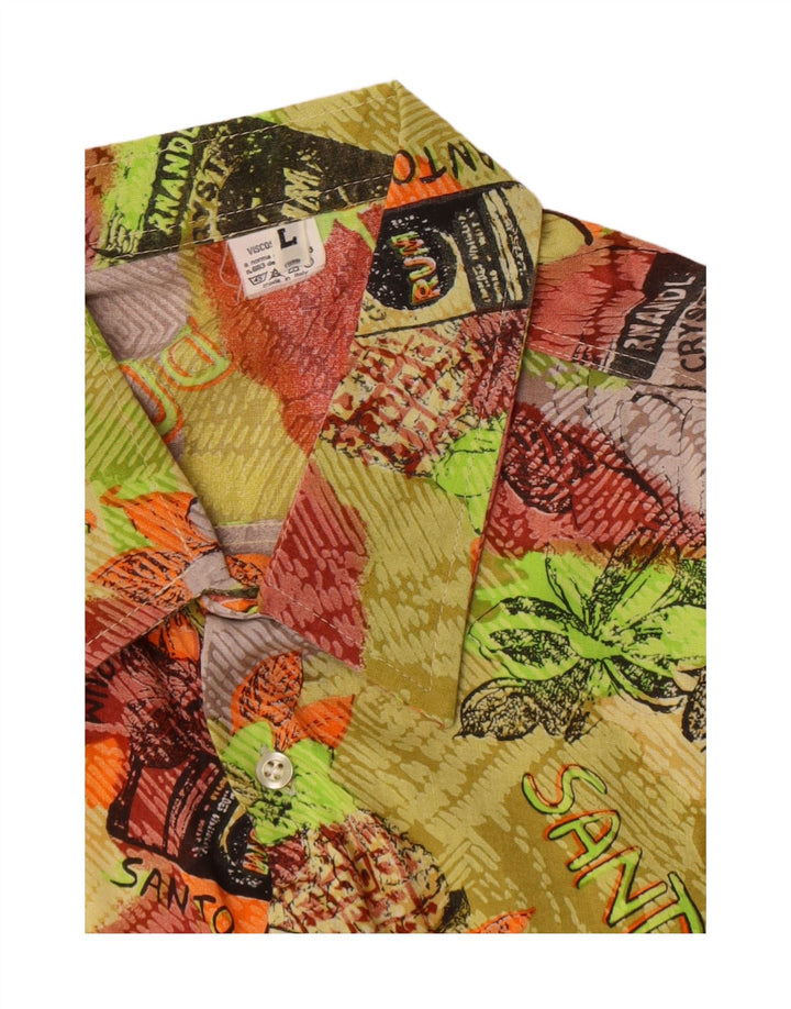 Vintage Mens Abstract Pattern Short Sleeve Shirt Large Multicoloured Retro