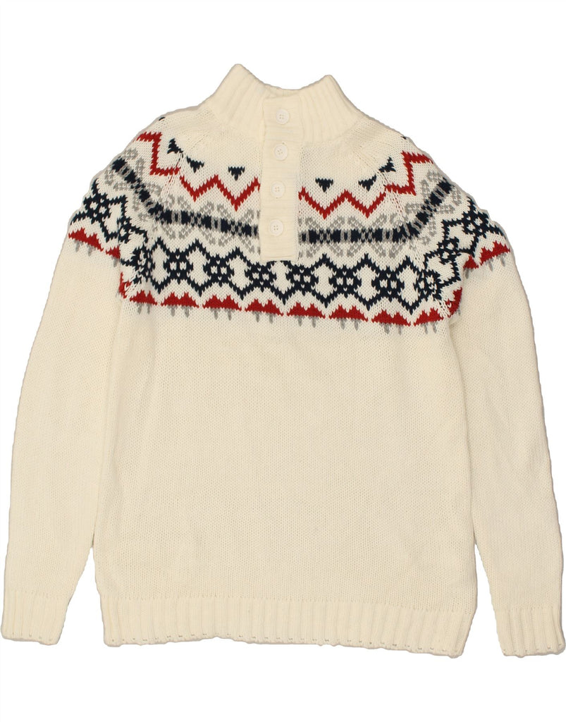 PULL & BEAR Mens Button Neck Jumper Sweater XL Off White Fair Isle Acrylic | Vintage Pull & Bear | Thrift | Second-Hand Pull & Bear | Used Clothing | Messina Hembry 