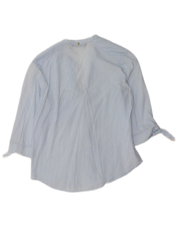 Zara Womens 3/4 Sleeve Shirt Blouse UK 14 Medium Blue Pinstripe