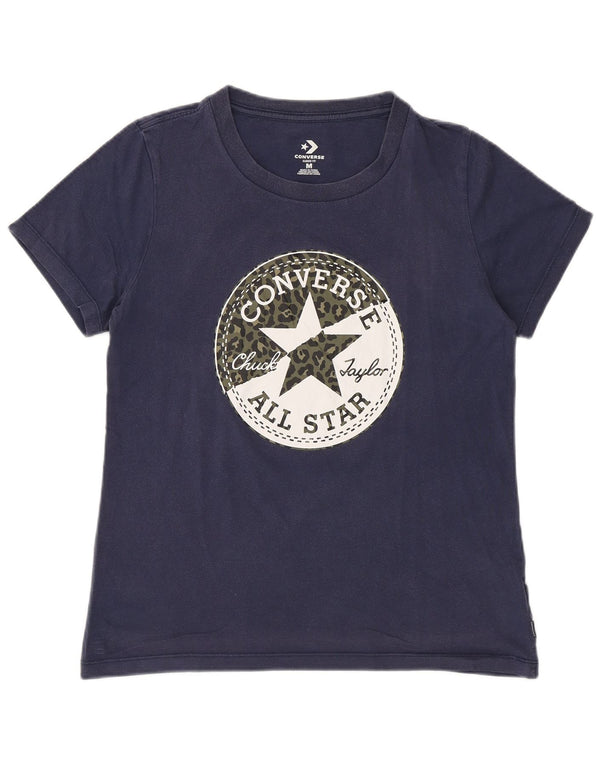 Converse Womens Graphic T-Shirt Top UK 12 Medium Navy Blue Cotton