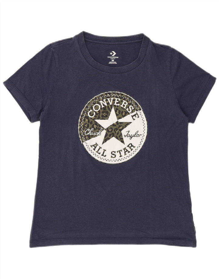 Converse Womens Graphic T-Shirt Top UK 12 Medium Navy Blue Cotton