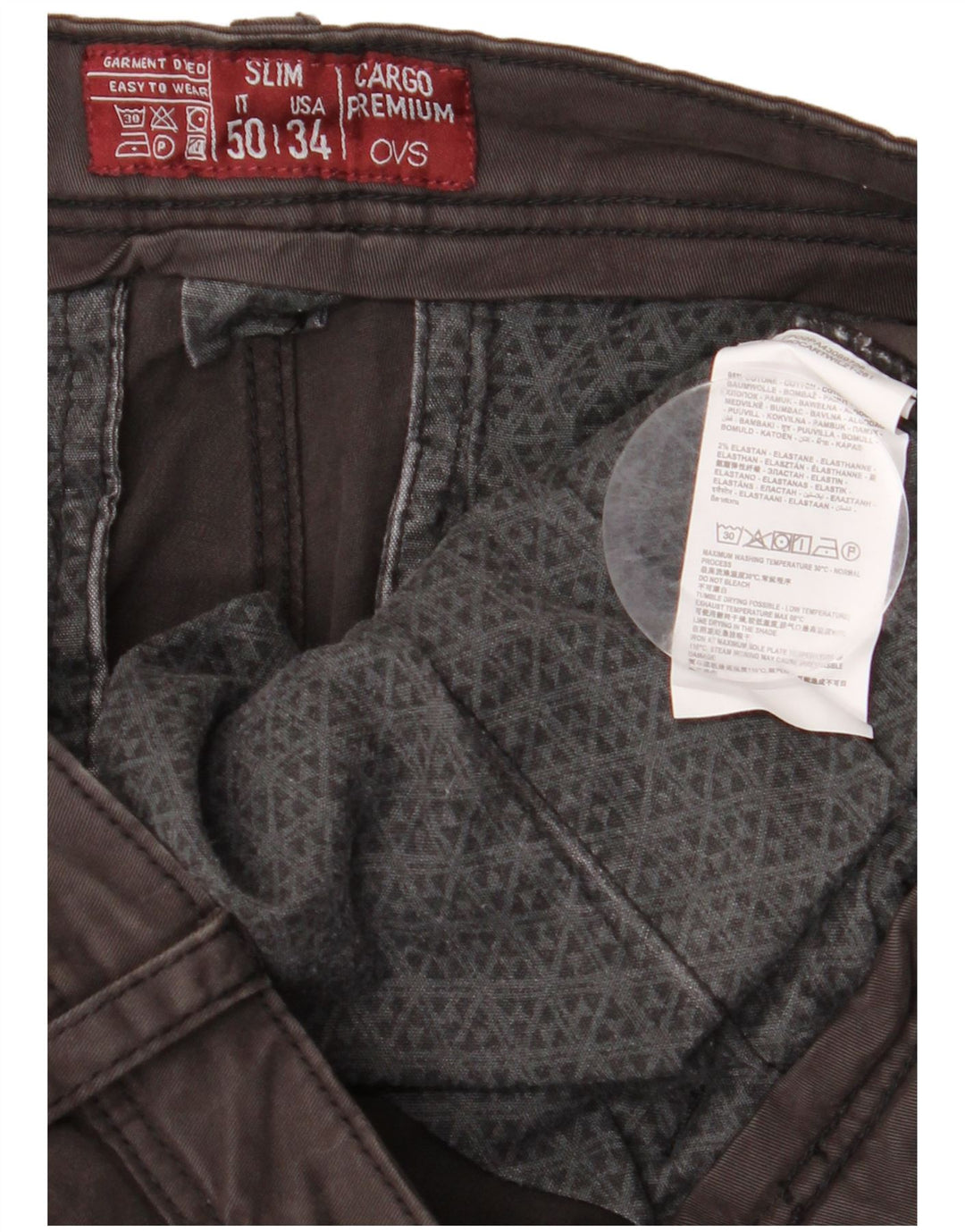 OVS Mens Straight Cargo Trousers IT 50 Large W34 L33 Grey Cotton