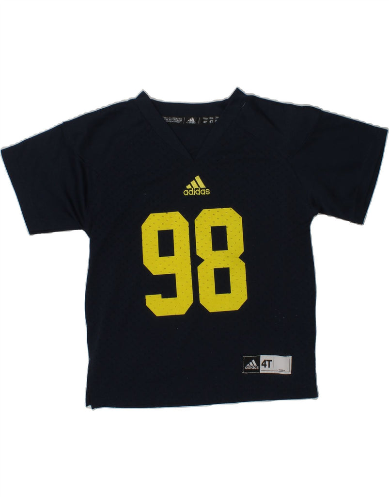 ADIDAS Boys Graphic T-Shirt Top 3-4 Years Navy Blue Polyester | Vintage Adidas | Thrift | Second-Hand Adidas | Used Clothing | Messina Hembry 