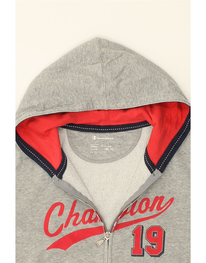 CHAMPION Boys Graphic Zip Hoodie Sweater 11-12 Years Large  Grey Cotton | Vintage Champion | Thrift | Second-Hand Champion | Used Clothing | Messina Hembry 