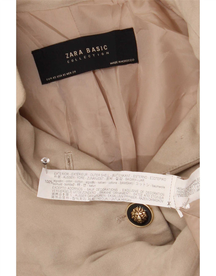 Zara Womens 4 Button Blazer Jacket UK 6 XS Beige Cotton