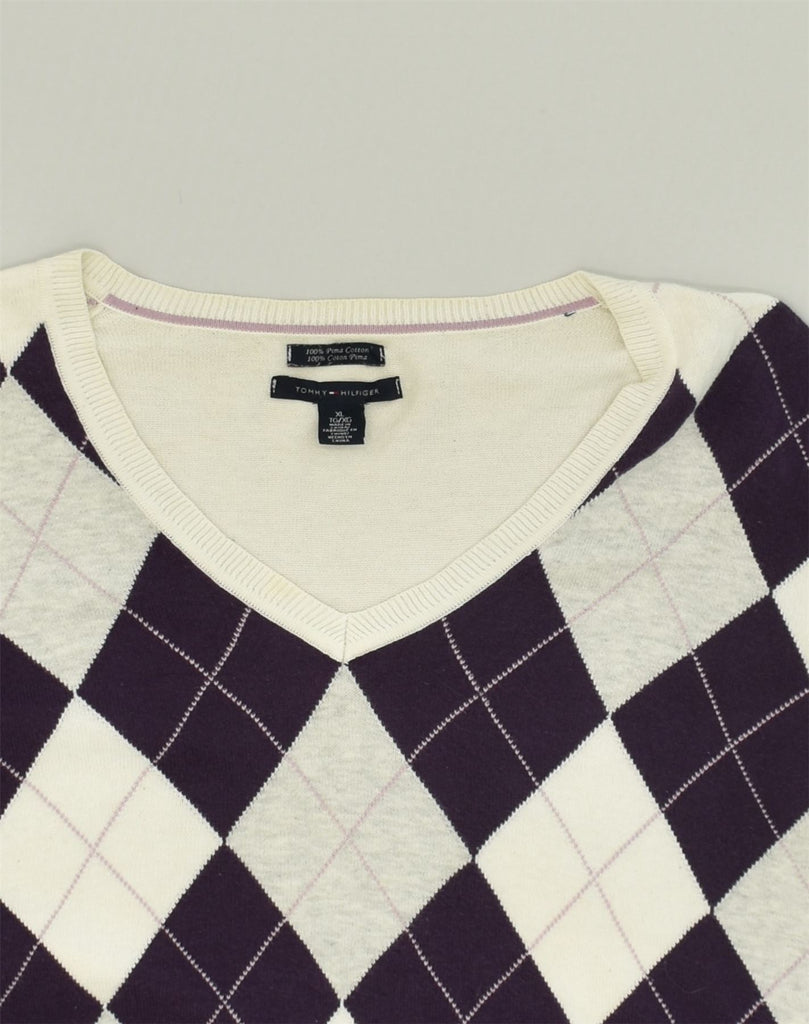 TOMMY HILFIGER Womens V-Neck Jumper Sweater UK 18 XL Off White | Vintage Tommy Hilfiger | Thrift | Second-Hand Tommy Hilfiger | Used Clothing | Messina Hembry 