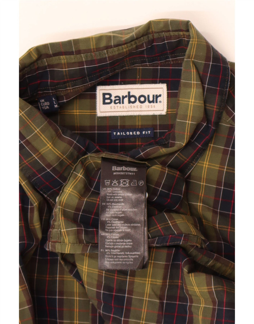 Barbour Mens Tailored Fit Shirt Large Khaki Check Cotton