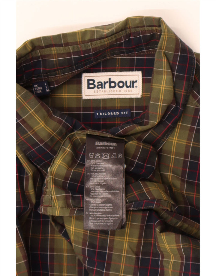 Barbour Mens Tailored Fit Shirt Large Khaki Check Cotton