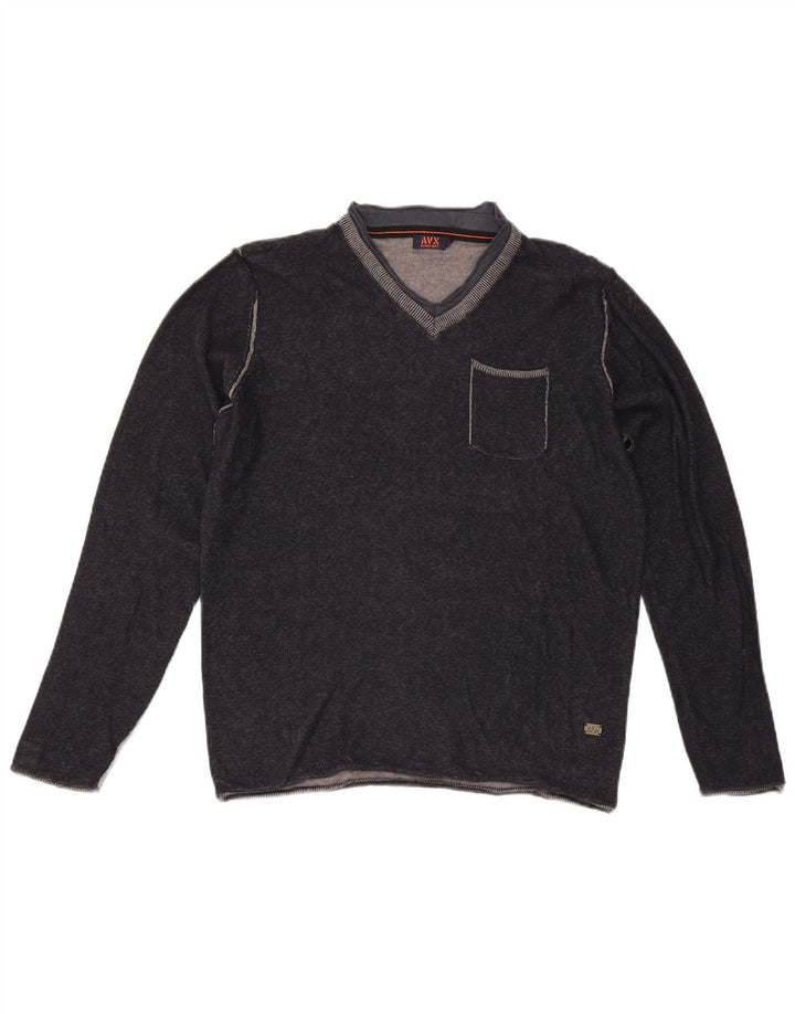Avirex Mens V-Neck Jumper Sweater Medium Navy Blue