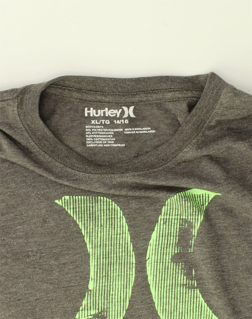 HURLEY Boys Graphic T-Shirt Top 14-15 Years XL Grey Polyester | Vintage Hurley | Thrift | Second-Hand Hurley | Used Clothing | Messina Hembry 