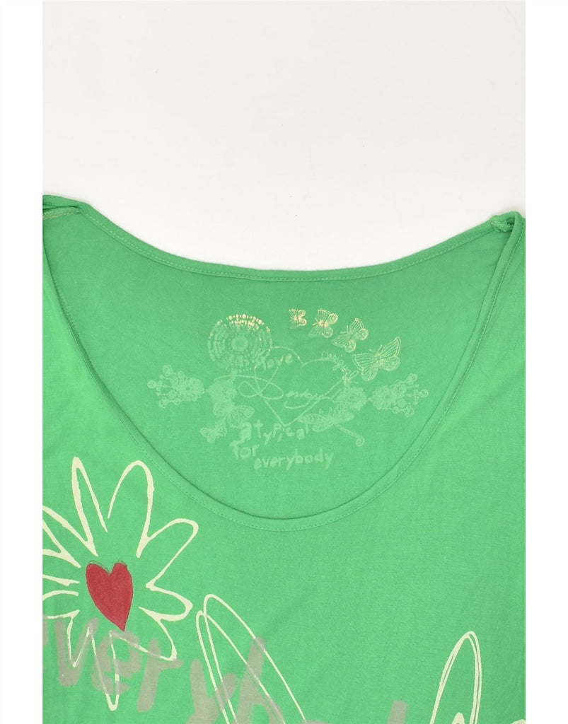 DESIGUAL Womens Graphic T-Shirt Top UK 12 Medium Green Floral | Vintage Desigual | Thrift | Second-Hand Desigual | Used Clothing | Messina Hembry 